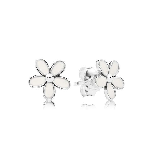 Orecchini a bottone margherita smaltati bianchi Cofanetto originale Gioielli per Pandora Orecchini fiori in argento sterling 925 per donne Ragazze