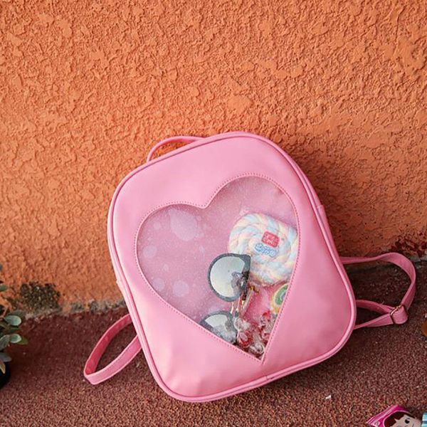 

стиль женщины прозрачный рюкзак в форме сердца школьный рюкзак путешествия пешие прогулки сумки