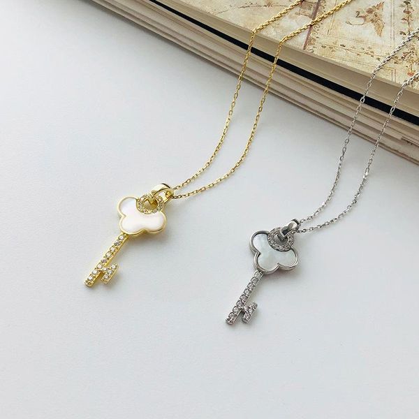 

korean korean jewelry custom s925 sterling silver diamond key necklace female white shell clavicle chain new accessories