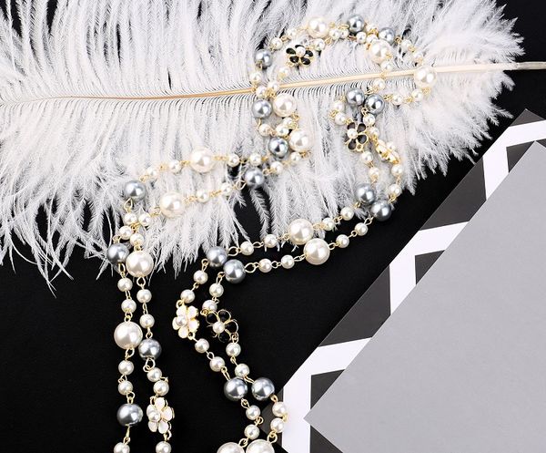 Оптово-дизайнер классический стиль элегантные красивые цветы жемчуг ожерелье свитер заявление длинной цепи для женщин