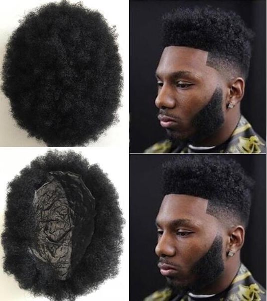 2019 Hair System Mens Wig Afro Curl Full Thin Skin Toupee Jet