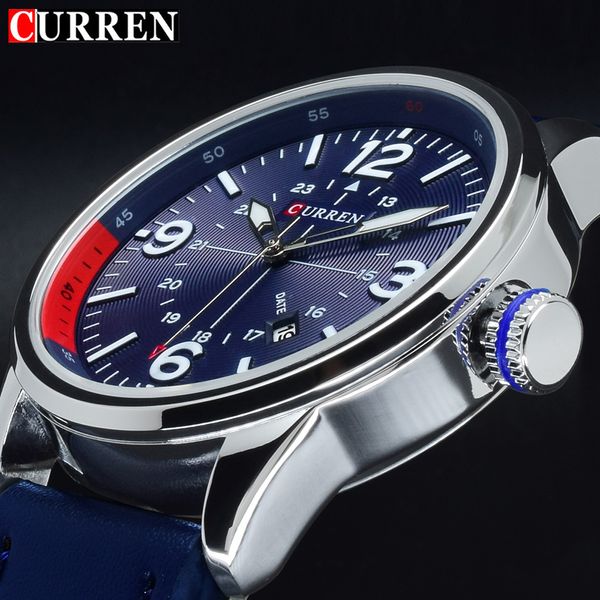 

2017 curren clock man watch quartz blue watches men analog leather male sports men's wrist watch horloges mannen, Slivery;brown
