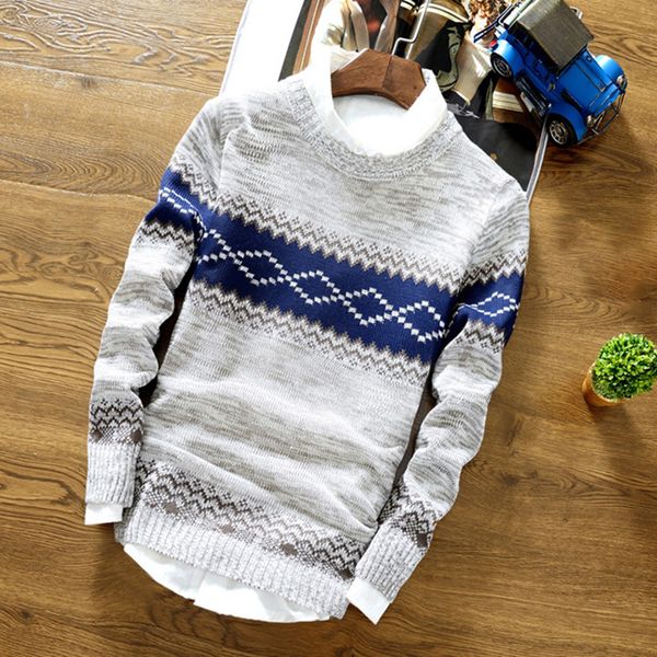 

men's sweater vintage pattern winterÂ casualÂ slimÂ round neckÂ sweaterÂ print Â knitwear korean style male pulloverÂ, White;black