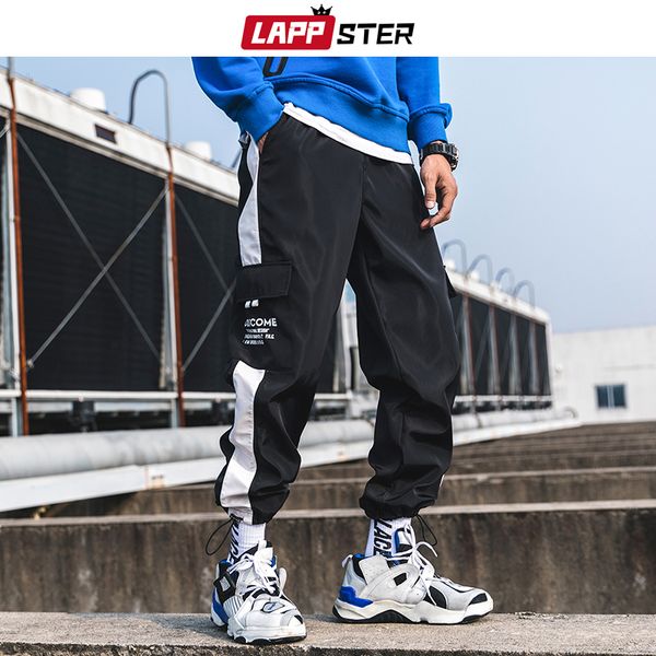 

мужчины side полосатый шаровары 2019 летние брюки мужские streetwear бегуны пот повседневный красочные карманные брюки 3xl, Black