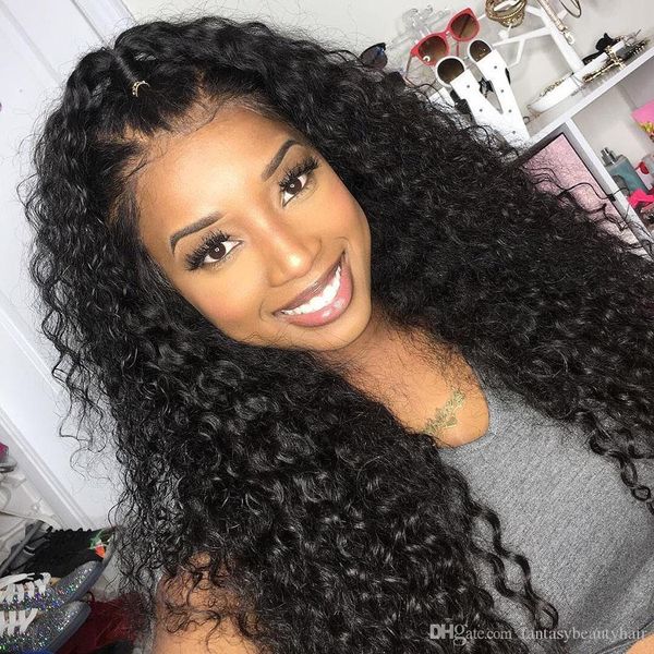 

13x6 lace front human hair wig with baby hair curly glueless peruvian full lace wig remy hair natural hairline bleached knots 360, Black