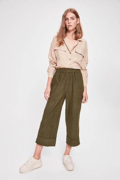 

trendyol khaki rubber detailed pants twoaw20pl0053, Black;white