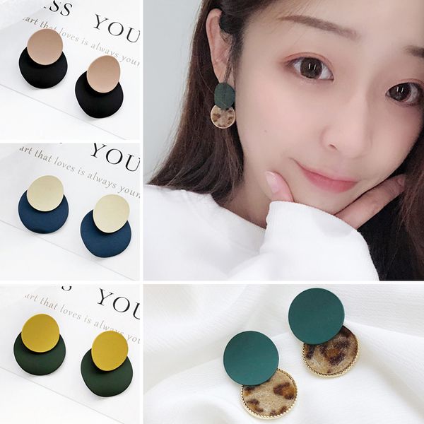 

sale 1pair 2019 new korean leopard girl plush earrings for women matte circle geometric female earrings, Silver