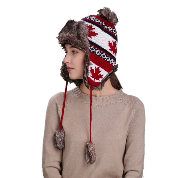 

wool beanie cap warm women winter hat with ear flaps snow ski thick knit hat dropship 2018 &lt;=487g##, Blue;gray