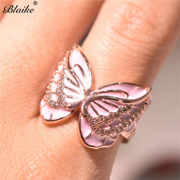 

blaike fashion rose gold filled butterfly ring inlay zircon rings for women elegant wedding party jewelry anniversary gifts, Golden;silver