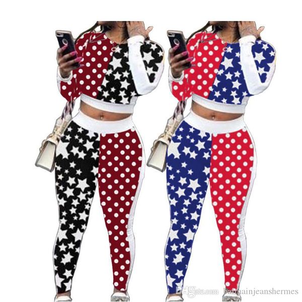 

autumn womens star printed tracksuits casual female crew neck sports set fashion ladies 2pcs panelled set, Gray