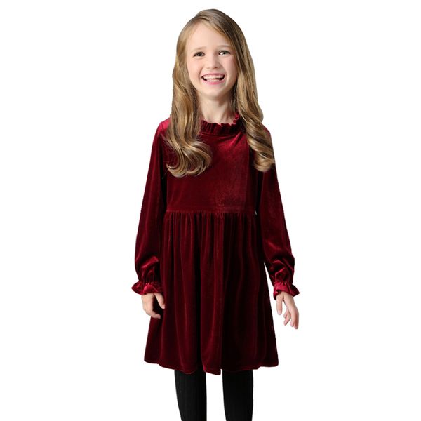 

thick warm velvet dresses 2019 winter spring age for 4-14 teenage girls long sleeve dress elegant frocks autumn big girl clothes, Red;yellow