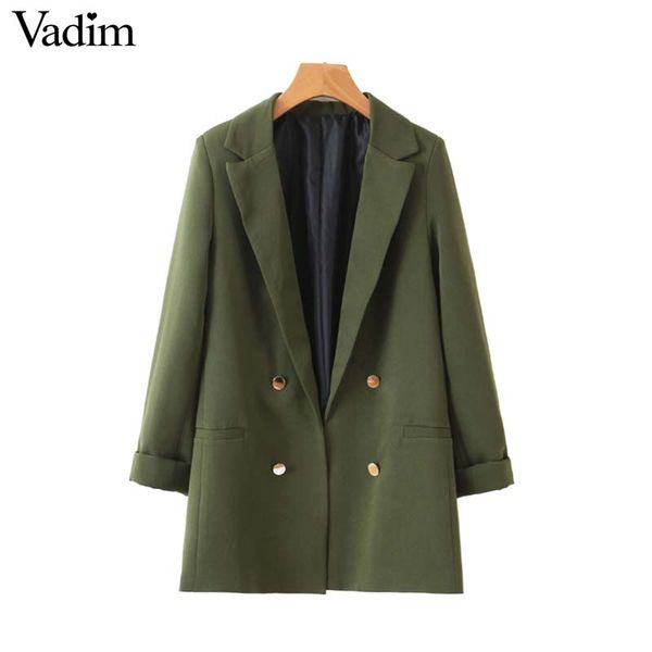 

vadim women chic army green blazer decorate button open stitch pockets back split female work wear stylish coat ca497, White;black