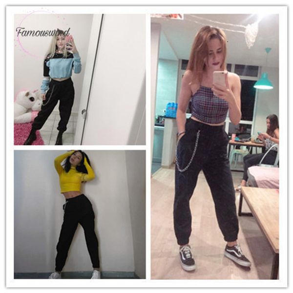 

2019 pant long высокой талии шаровары женщина моды тонкий сплошной цвета лето штаны хип-хоп уличная с, Black;white