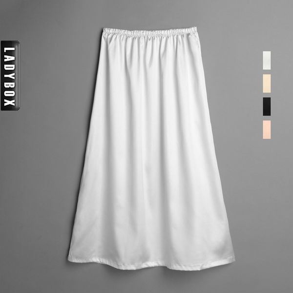 

faux silk satin ultra long bust skirt slip inner basic skirt tube chiffon all-match slip full underskirt, Black