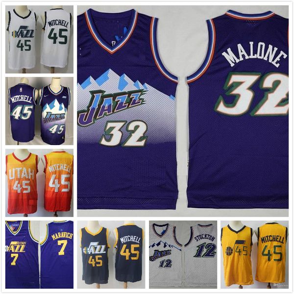 

2019 utahjazz donovan mitchell 45 city earned basketball jerseys vintage john stockton nba 12 karl malone 7 shirts, Black