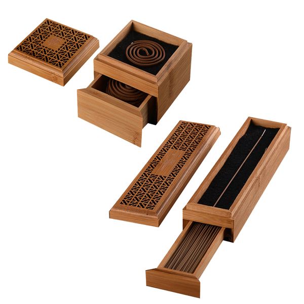 

2 layer bamboo buddha incense burner incense stick burner case storage box with drawer joss-stick box hollow zen