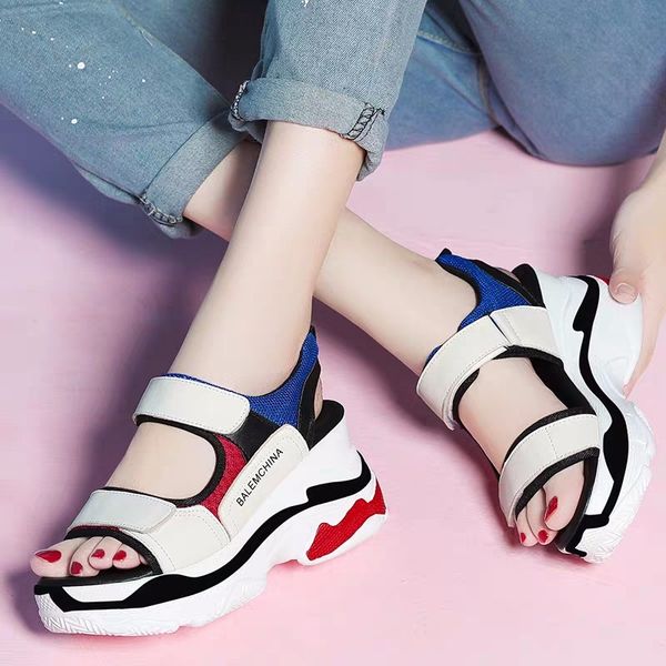 

2020 women sandals new summer thick-soled slopes magic paste muffins casual roman sports sandals female soft beach shoes, Black
