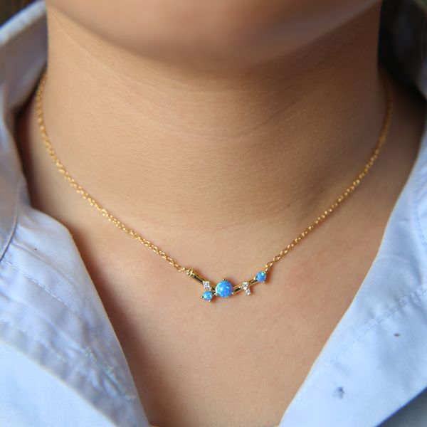 

jewelry factory wholesale blue fire opal gem delicate minimal curved bar stone gold filled fashion stunning necklace, Silver