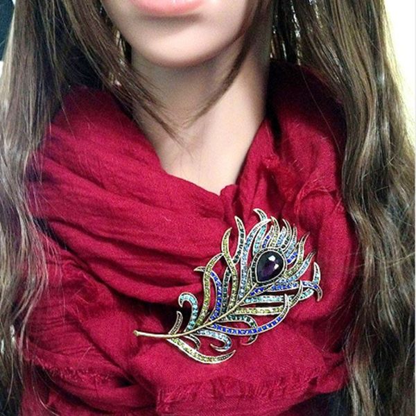 

женщины vintage перо брошь pin античная кристалл rhinestone ювелирных аксессуаров, Gray