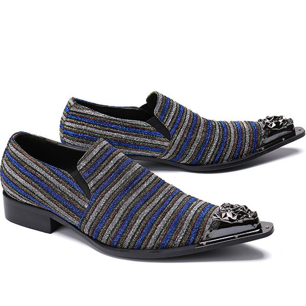 

fashion 2019 new oxford mix color listriped brogue shoes businessmen slid on metal pointed toe men shoes, Black