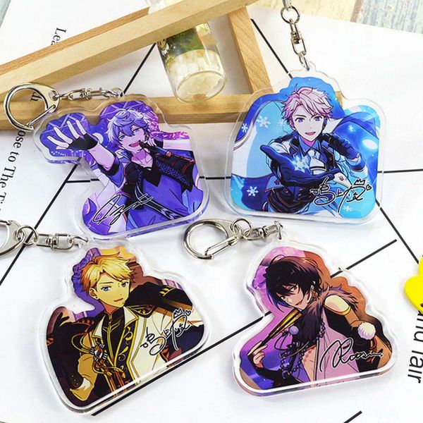 

game ensemble stars keychain valkyrie mika kagehira syu itsuki cartoon keyrings love yourself double print acrylic key chian, Silver