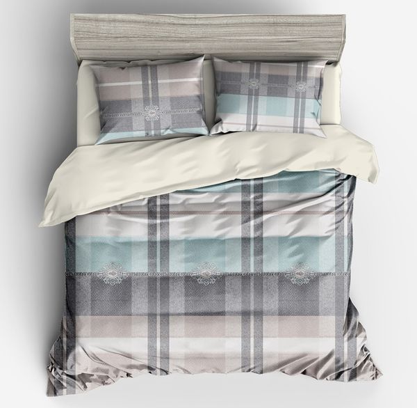 

striped lattice bedding set duvet cover bed sheet pillowcase soft bedclothes