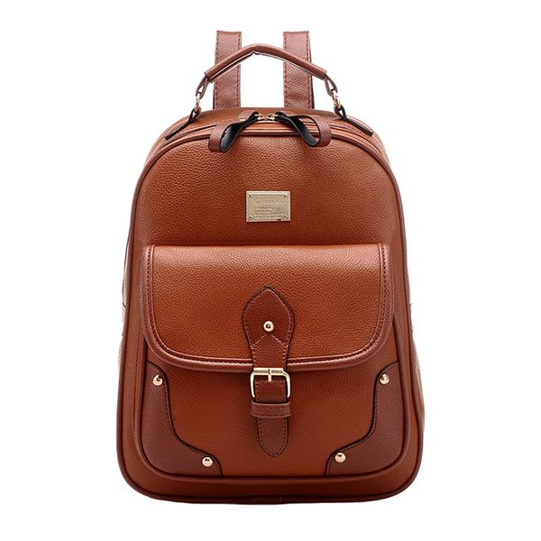 

vintage leather backpack rucksack shoulder travel school bag knapsack brown