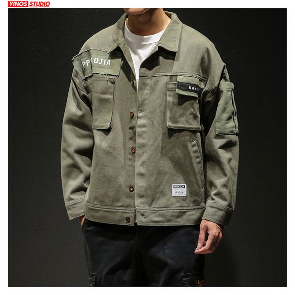 

dropshipping autumn outwear windbreaker coats 2019 vintage pacthwork cargo jacket male streetwear causal distressed pocket, Black;brown