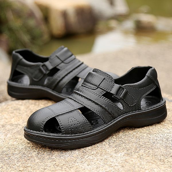 

men's sandals beach sports casual shoes flat outdoor summer men's breathable large size lazy shoes 2019 new fashion, Black