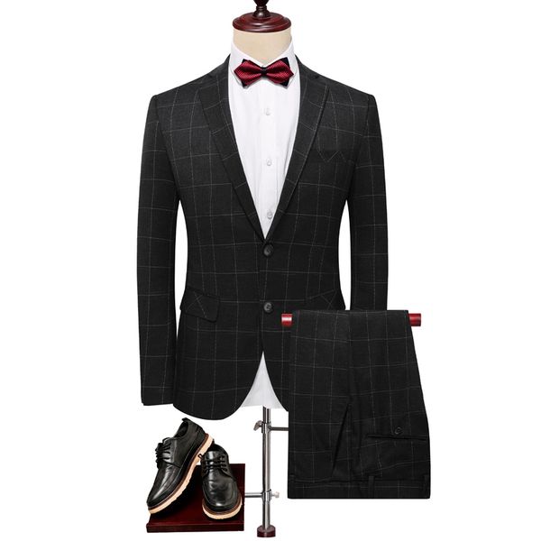 

2020 two-piece male formal business plaids suit for men's fashion boutique plaid wedding dress suit ( jacket pants, White;black
