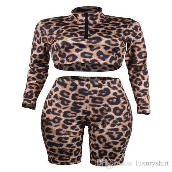 

модельер женщины leopard 2pcs шорты zipper костюмы лето печатные повседневные костюмы повседневная одежда мода женский спортивный костюм, Gray