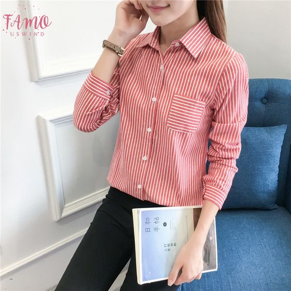 

2020 autumn new women blouses long sleeve shirts good quality causal college style women office striped blouse clothes, White