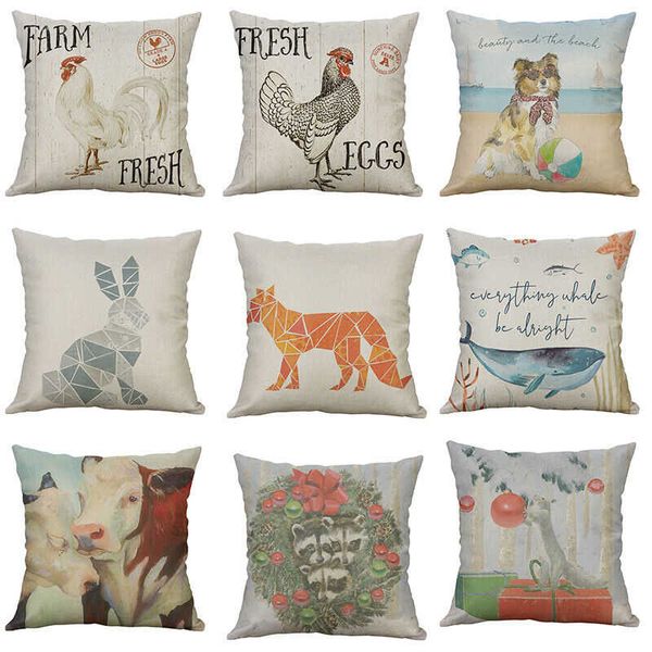 

linen case cover cotton décor cushion pillow home printing whale animal cow