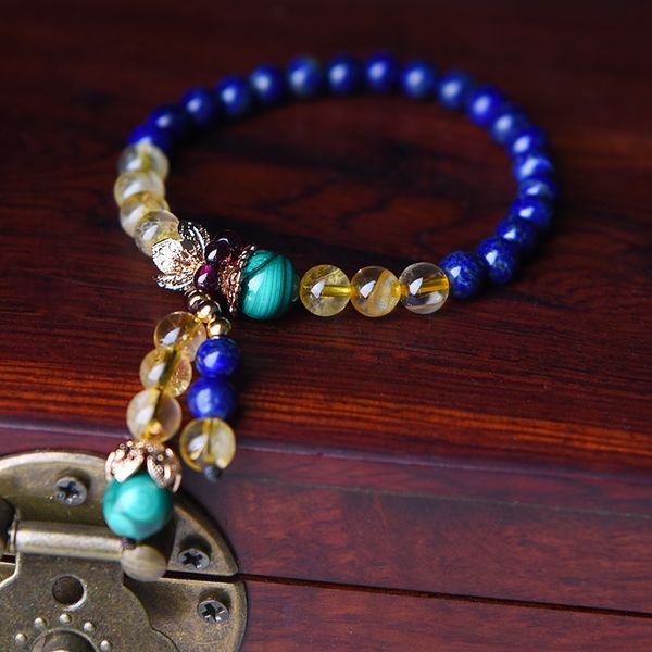 

ethnic beads bracelet for women hand made chinese fashion jewelry blue hand chain for girl wedding friends dropshipping, Golden;silver