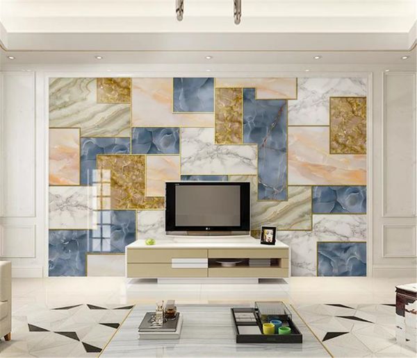 

2019 new 3d wallpaper promotion3d geometric marbled tv background wall hd digital printing moisture wall paper