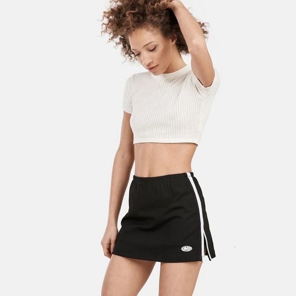 

white skirt skirts for women fashion new skirt american style split high waist saia black white side stripes skirts saias drop shipping