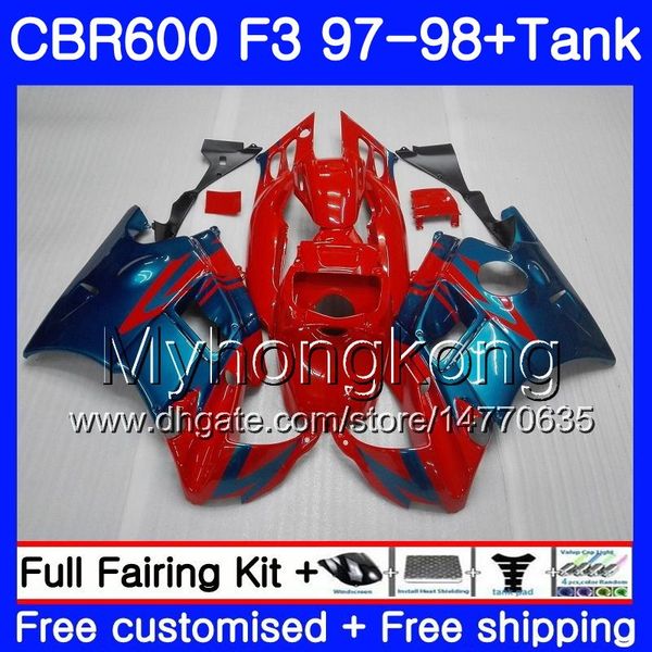 Corpo + serbatoio blu rosso lucido per HONDA CBR 600 FS F3 CBR600RR CBR 600F3 97 98 290HM.14 CBR600 F3 97 98 CBR600FS CBR600F3 1997 1998 Carenature