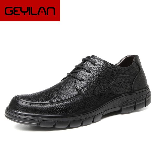 

men genuine leather shoes outdoor brand fashion casual men shoes lace up designer male flats footwear big size 48, Black