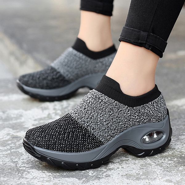 

polali 2019 spring women sneakers shoes flat slip on platform sneakers for women black breathable mesh sock shoes 1839