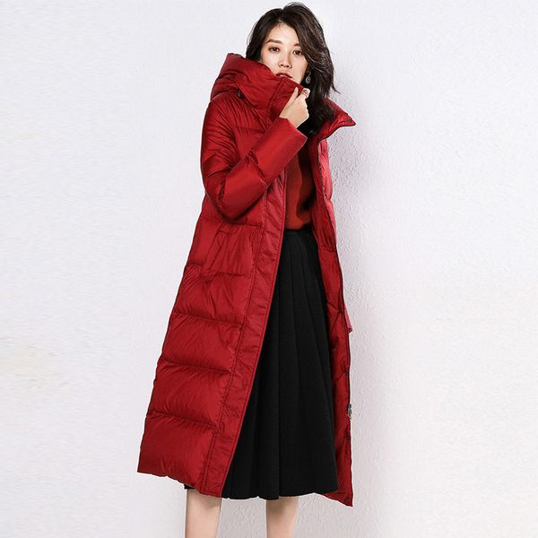 

winter jacket women long parka thick duck down coat 2019 solid hooded warm parkas winter coat women snow waterproof outwear, Black