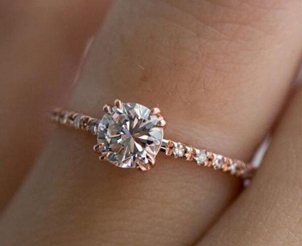 

new trendy crystal engagement design rings for women white zircon cubic elegant rings female wedding jewelry, Golden;silver