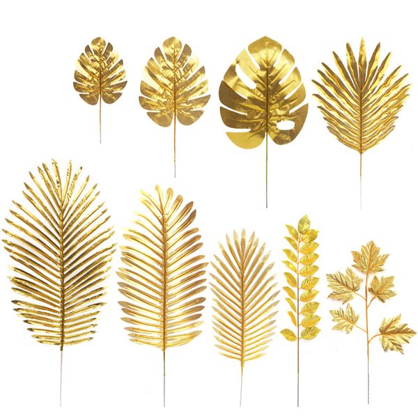 

20pcs gold artificial monstera tropical plam tree leaves pgraphy background fake plants wedding birthday party decoration