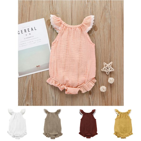 

baby romper 5 colors baby girls flutter lace sleeve romper infant ruffle sleeves jumpsuit fashion boutique kids climbing clothes fj103, Blue