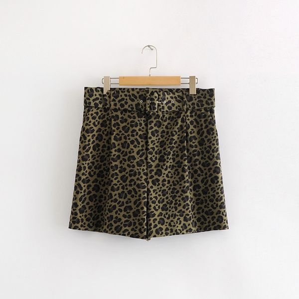 

women vintage leopard print sashes short pants elegant ladies animal pattern zipper casual shorts chic pantalones cortos p209, White;black
