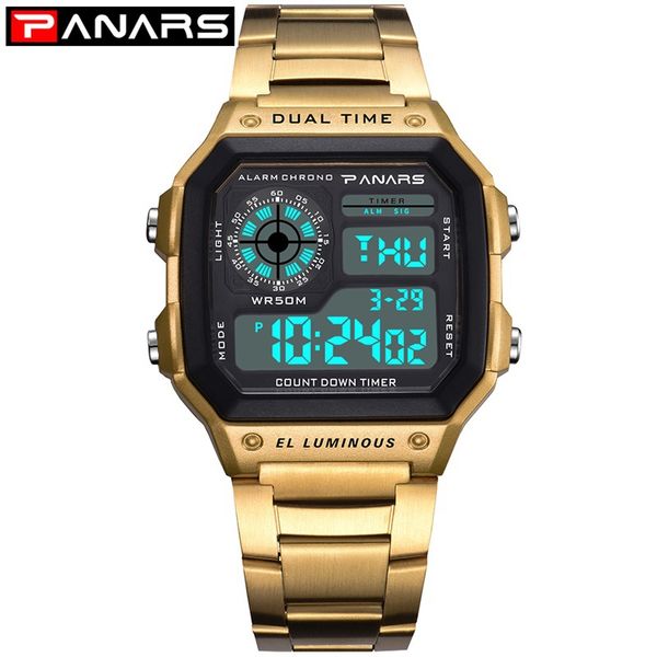 

panars watch men sport digital watches chronograph waterproof watch stainless business wristwatches male clock relogio masculino, Silver