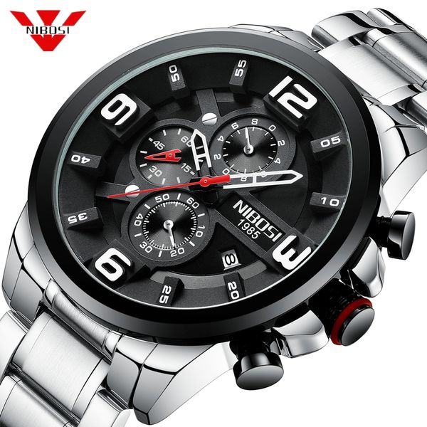 

nibosi men's watches luxury brand quartz wrist watch creative big dial stainless steel sport watch male relogio masculino, Slivery;brown