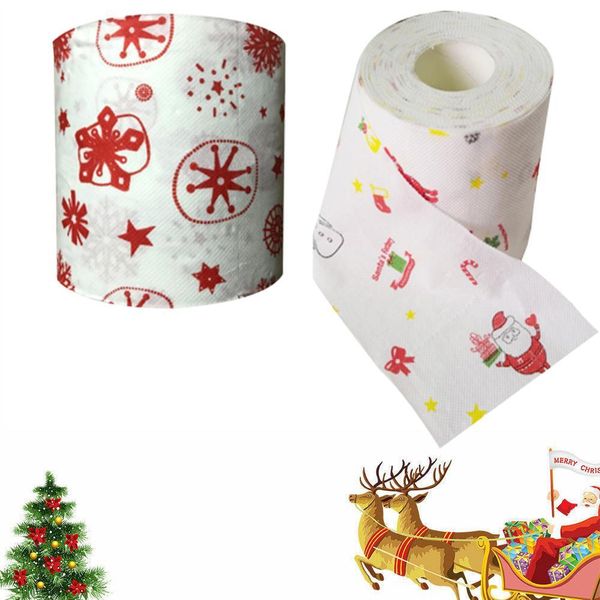 

1 roll santa claus/snowflake merry christmas supplies printed toilet paper bath room toilet paper tissue car paper towels