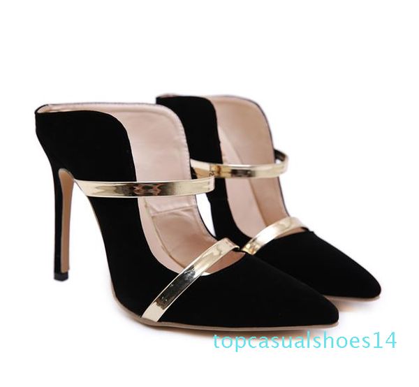 

new designer high heel shoes slipper gold strappy patchwork pointed pumps size 35 to 40 t14, Black