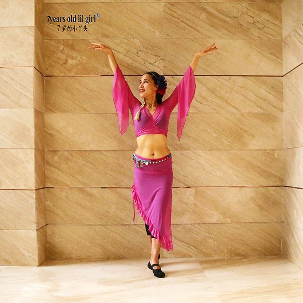 

women belly dance suit fishtail skirt female adults belly dance costumes mesh uniforms two pieceduu04, Black;red