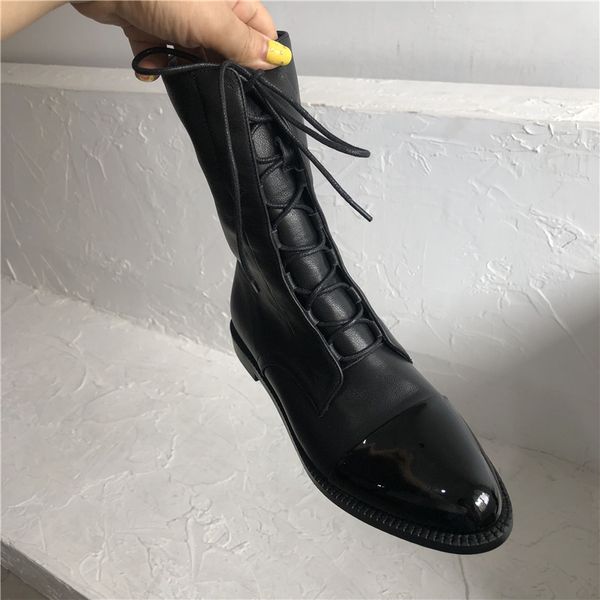 

bottes femme new winter full grain leather women ankle boots keep warm lace up motorcycle boots zapatos mujer, Black